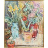 TABLEAU "COMPOSITION AUX BOUQUETS DE FLEURS" DE MAX AGOSTINI (1914-1997) Huile sur [...]