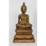 "BOUDDHA ASSIS" EN BRONZE DORE MATANAKESIN SIAM XIXè Assis en position "de la prise [...]