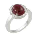 Bague or blanc sertie 4 griffes d'un rubis ovale cabochon Naturel BIRMAN pour 3,70 c [...]