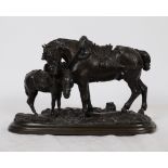 GROUPE EN BRONZE "CHEVAL DE TRAIT ET MULET" DE LENORDEZ (1815-1892) En bronze [...]