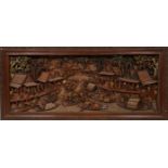 IMPORTANT PANNEAU EN BOIS SCULPTE ASIE "SCENE DE VILLAGE LACUSTRE ANIMEE" Panneau en [...]