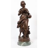 BRONZE "JEUNE CAMPAGNARDE A LA LECTURE" DE MATHURIN MOREAU (1822-1912) En bronze [...]