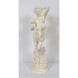 GROUPE EN ALBATRE "JEUNE FEMME AU NOURRISSON" En albâtre sculpté, reposant sur une [...]