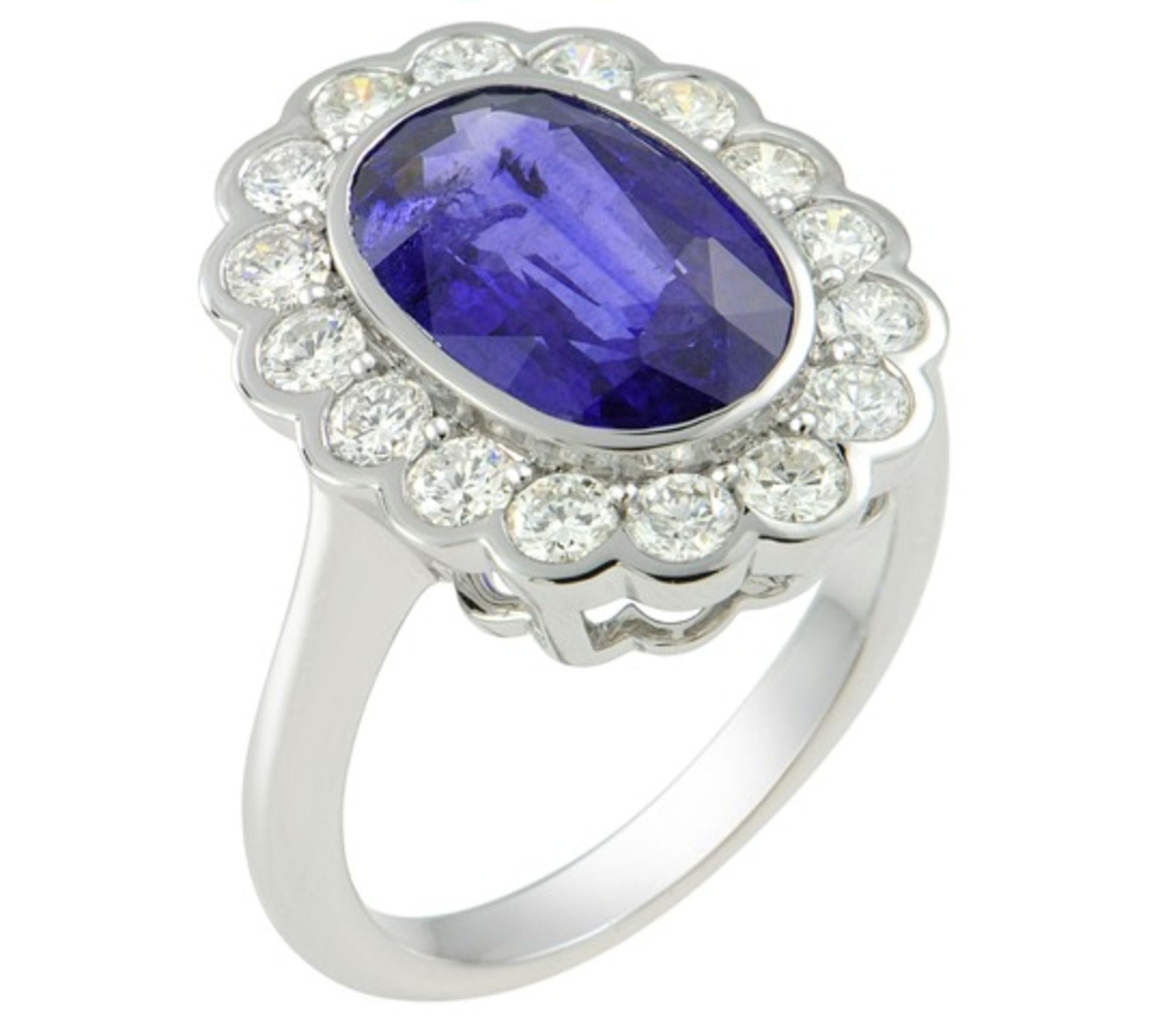 Bague or blanc centrée en clos d'un saphir NATUREL Ceylan de couleur exceptionnelle [...]