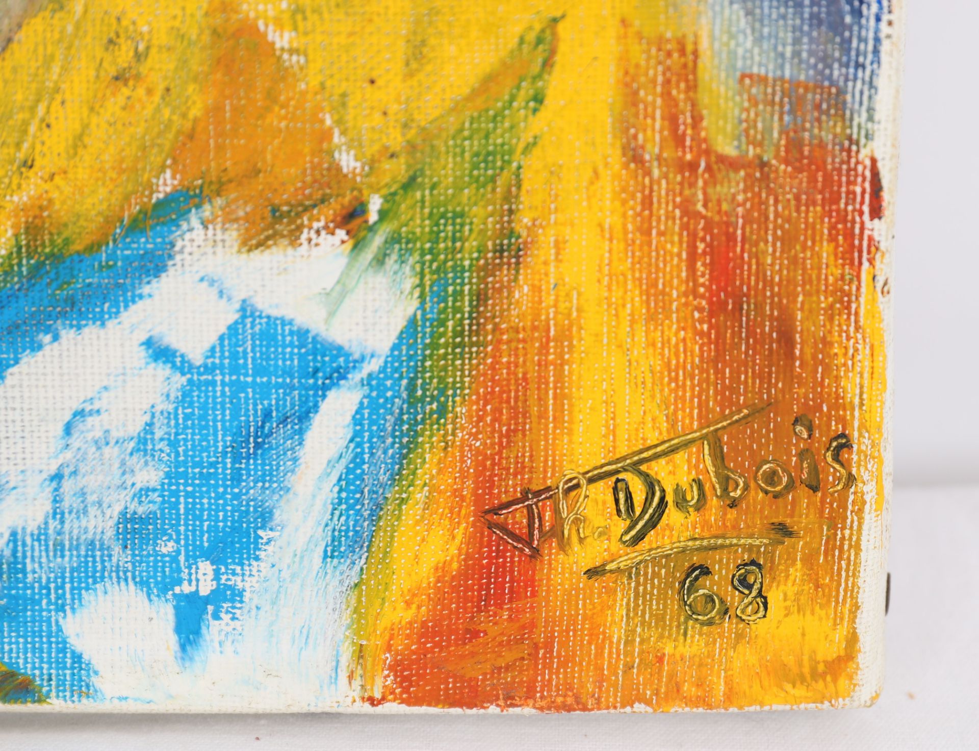 TABLEAU "CLOWN A FOND JAUNE" 1968 DE J.H. DUBOIS Huile sur toile, signée et datée [...] - Bild 2 aus 3
