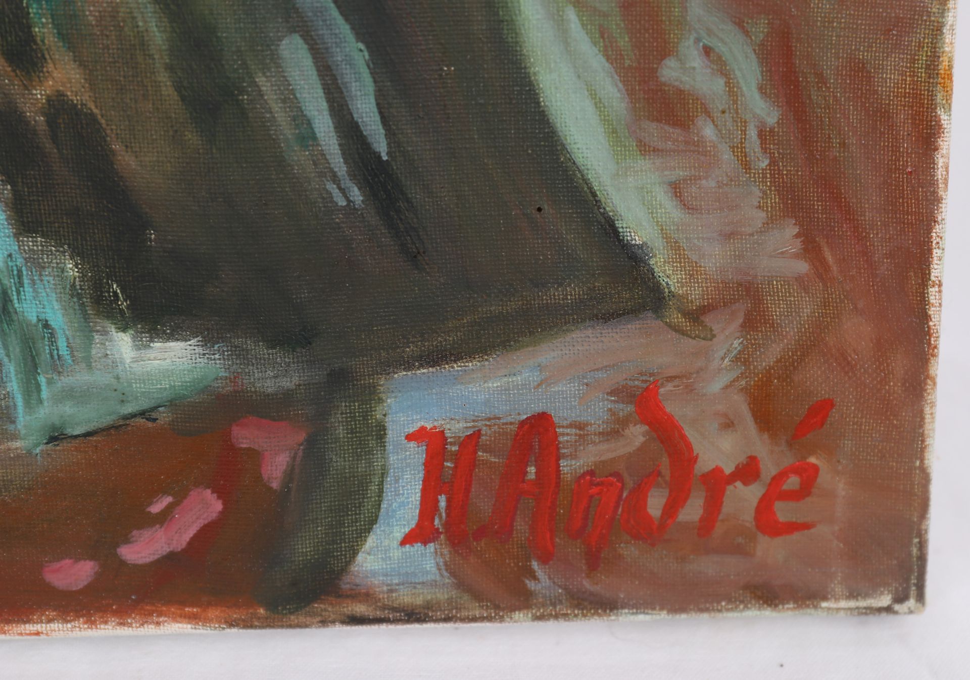 TABLEAU "CLOWN AU TROMBONE FLEURI" DE H. ANDRE Huile sur toile, signée. Epoque [...] - Bild 2 aus 3