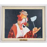 TABLEAU "LE CLOWN AU PAPILLON" DIT "CLOWN EN SCENE" DE ODILE C. Huile sur toile, [...]