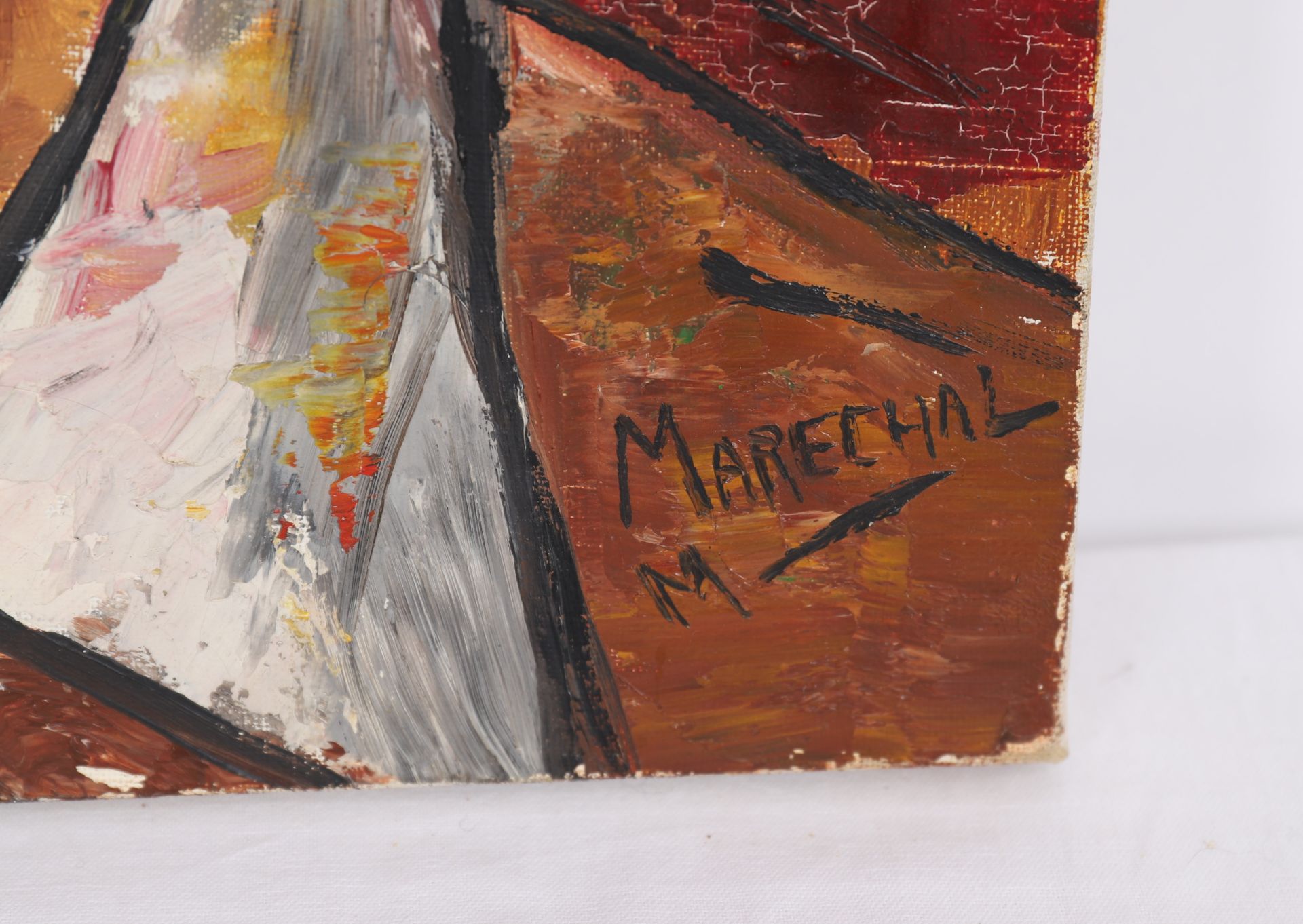 TABLEAU "CLOWN AU CHAPEAU VERT" DE M. MARECHAL Huile sur toile, signée. Etat [...] - Bild 2 aus 3