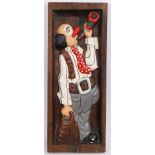 BOIS SCULPTE PEINT "CLOWN SOUFFLEUR" Panneau en bois sculpté et partiellement [...]