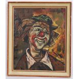 TABLEAU "CLOWN SOURIANT AU CHAPEAU VERT" Huile sur toile contrecollée sur carton, [...]