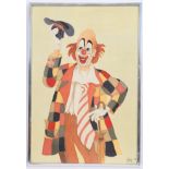 TABLEAU SUR SOIE "CLOWN SALUANT" 1987 DE ANNE Peinture sur soie, signée et datée [...]