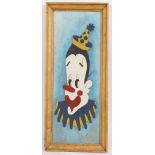 PANNEAU SCULPTE "CLOWN AU CHAPEAU JAUNE ET BLEU" Peinture sur panneau en bois [...]