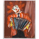 TABLEAU "CLOWN A L'ACCORDEON" DE M. CRAVEN Huile sur toile, signée, annotée au dos [...]