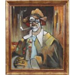 TABLEAU "CLOWN FUMANT LA PIPE" DE NAKACHE Huile sur toile, signée, encadrée. Epoque [...]