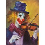 TABLEAU "CLOWN VIOLONNISTE" Huile sur toile. Epoque XXème siècle. 61 x 46 cm. -