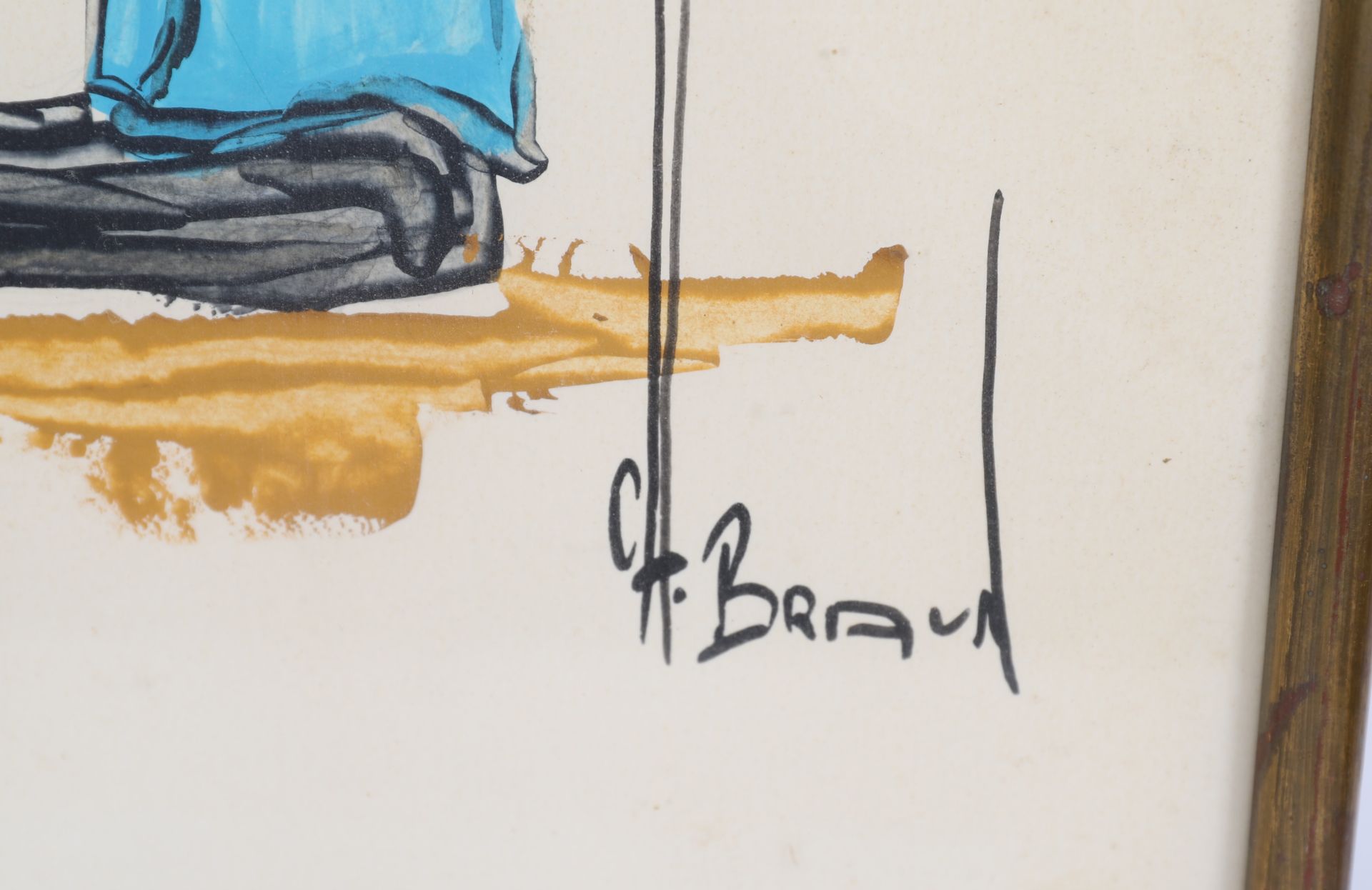 GOUACHE "CLOWN A RAYURES" DE CH. BRAUN Gouache sur papier, signée, encadrée sous [...] - Bild 2 aus 3