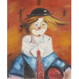 TABLEAU "CLOWN A LA CRAVATE ROUGE" Huile sur Toile. Epoque XXème siècle. 46 x 38 cm. -