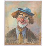 TABLEAU "CLOWN SOURIANT AU CHAPEAU BLEU" DE R. VORATTE Huile sur toile, signée. Etat [...]