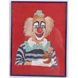 TABLEAU SUR SOIE "CLOWN AU POT DE FLEURS" DE MONIQUE Peinture sur soie, signée, [...]