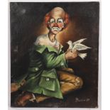 TABLEAU "CLOWN A LA COLOMBE" 1974 DE W. BEUTLER Huile sur toile, signée et datée [...]