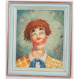 TABLEAU "CLOWN AUX BULLES DE SAVON" 1967 DE A. VEKESSY Huile sur panneau d'isorel, [...]