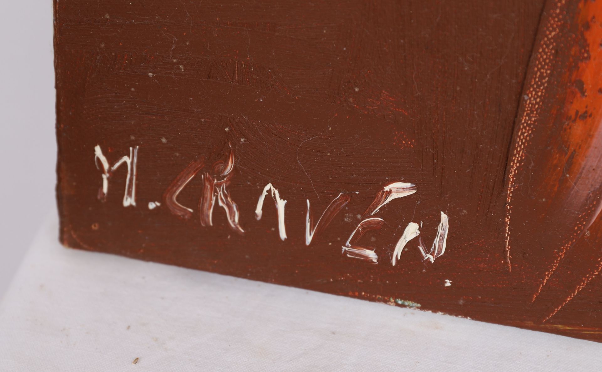 TABLEAU "CLOWN A L'ACCORDEON" DE M. CRAVEN Huile sur toile, signée, annotée au dos [...] - Bild 2 aus 3