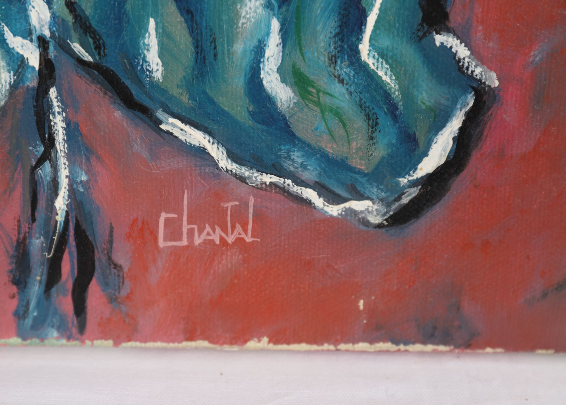 TABLEAU "JEUNE FILLE CLOWN AU CHAPEAU FLEURI" DE CHANTAL Huile sur toile, [...] - Bild 2 aus 3