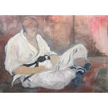 TABLEAU "LE JEUNE JUDOKA" 1985 DE ANNE-FRANCOISE COULOUMY Huile sur toile, signée et [...]