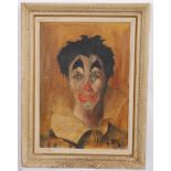 TABLEAU "CLOWN TRISTE" MONOGRAMME "J.S.M." Huile surtoile, monogrammée, [...]