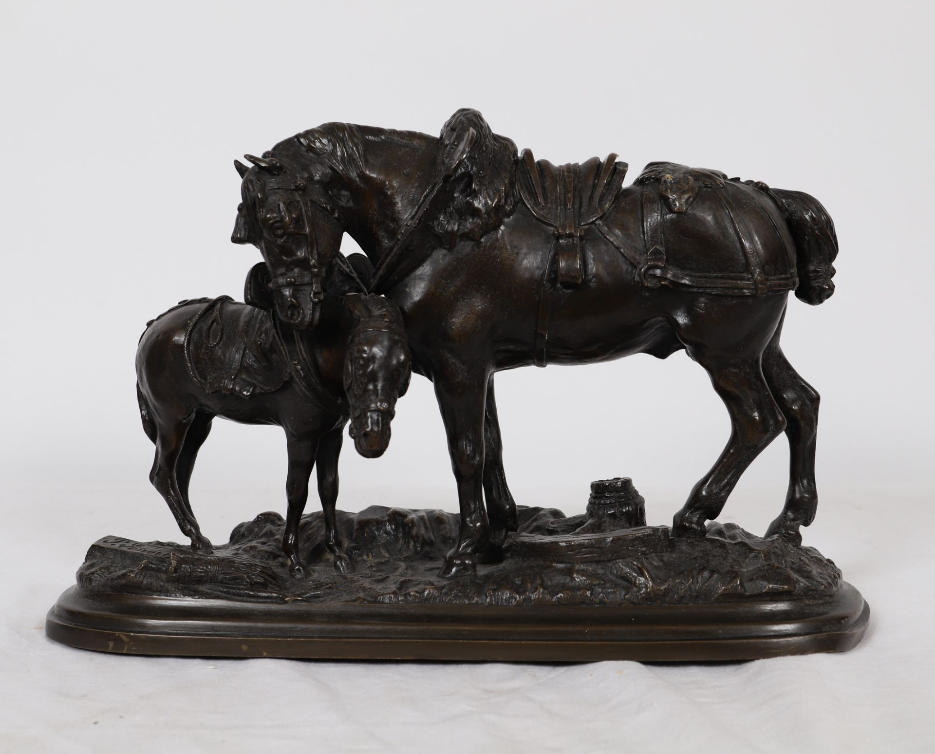 GROUPE EN BRONZE "CHEVAL DE TRAIT ET MULET" DE LENORDEZ (1815-1892) En bronze [...]