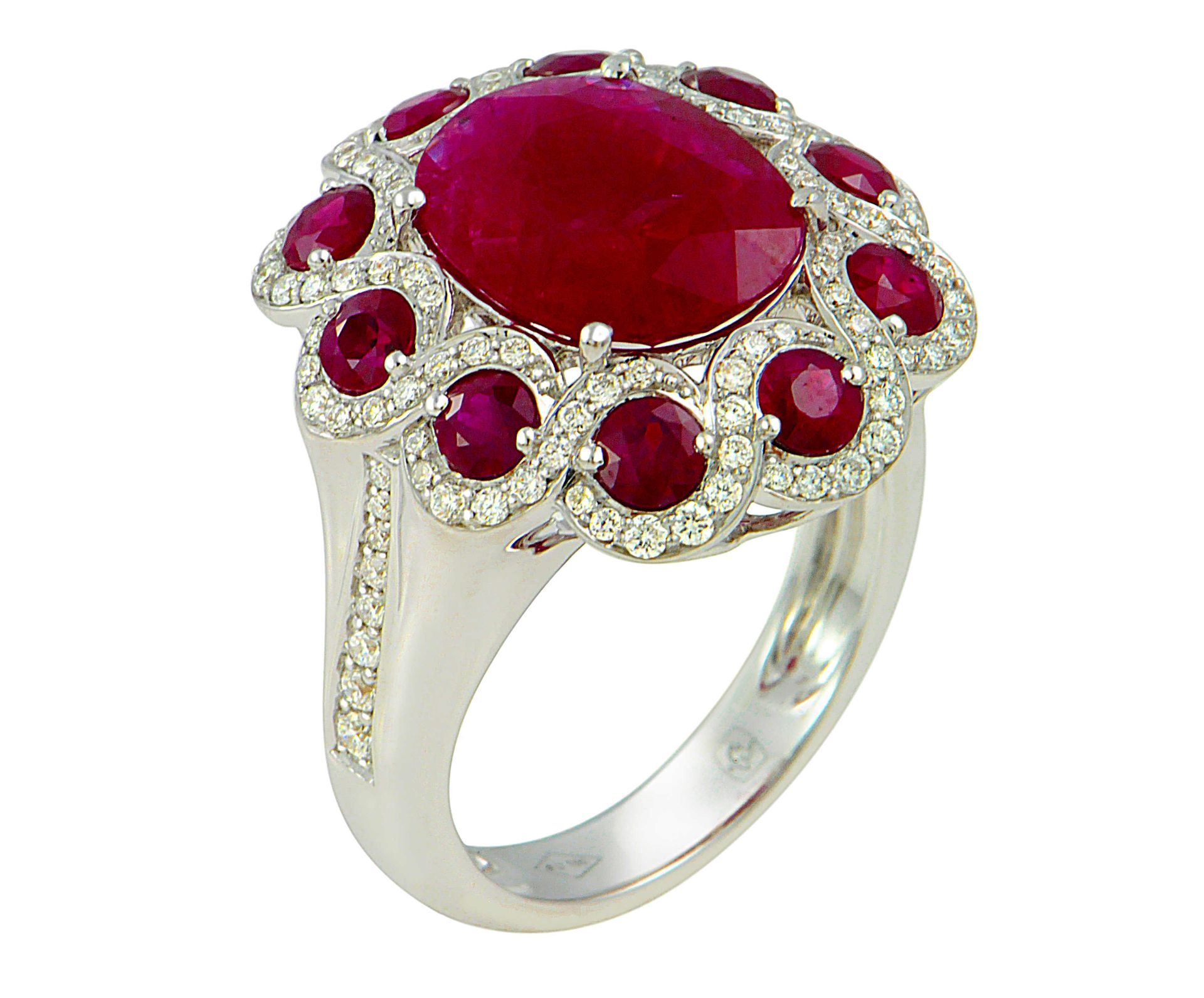 Bague or blanc sertie 4 griffes d'un rubis ovale Naturel BIRMAN de rouge intense [...]