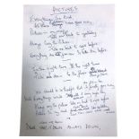 JOY DIVISION HANDWRITTEN & SIGNED LYRICS.