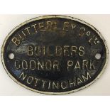 WAGON PLATE CODNOR PARK - Cast iron wagon plate measuring 23 x 18cm made by Butterley Co ironworks.