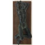 BRONZE NUDE. A sculpture in bronze resin of a nude, on a wooden base. Marked 'MR 1/48'.