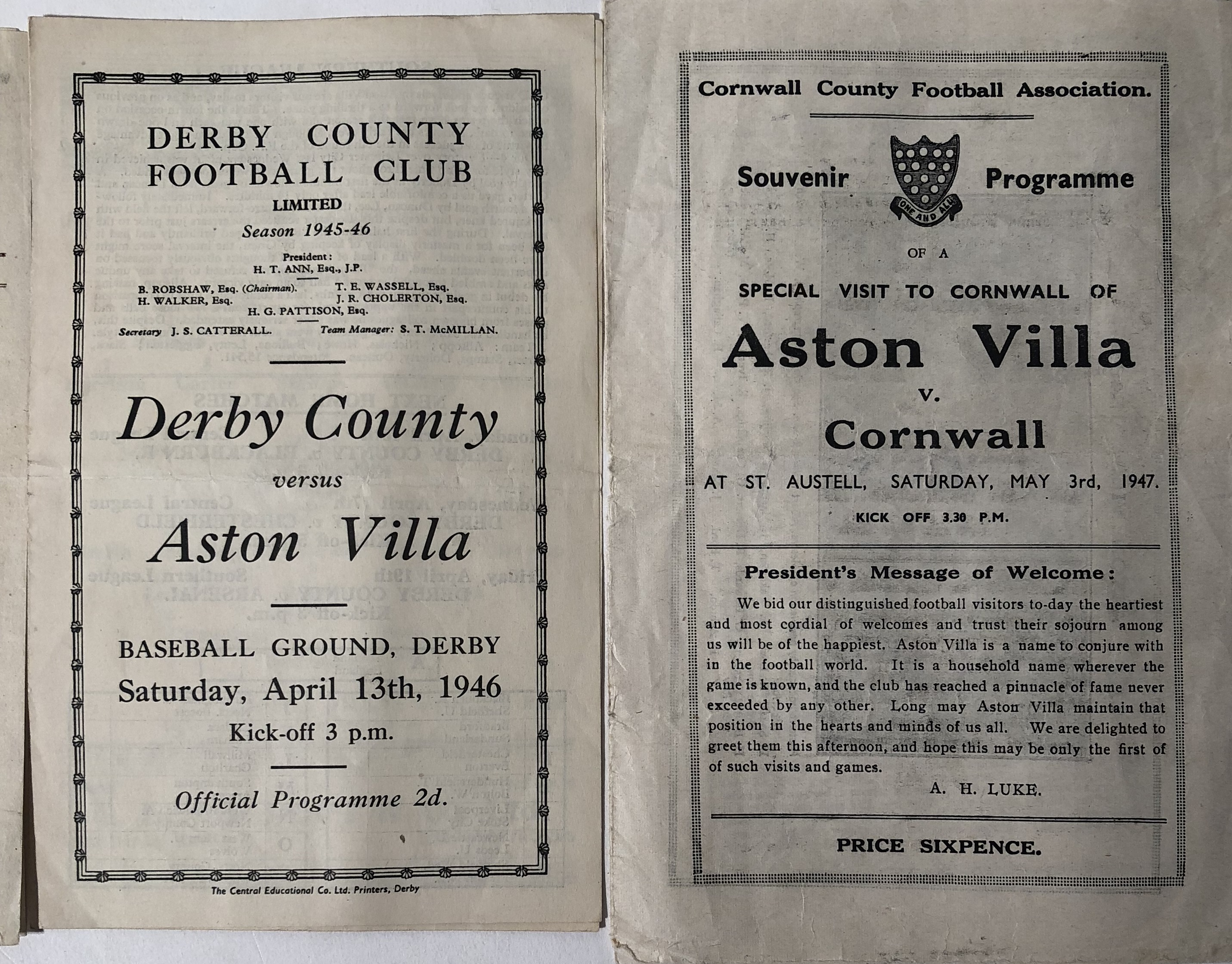 ASTON VILLA 1940'S PROGRAMMES. - Image 3 of 3