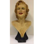 MARILYN MONROE BUST. A moulded plastic bust depicting Marilyn Monroe. To measure approx 53cm tall.