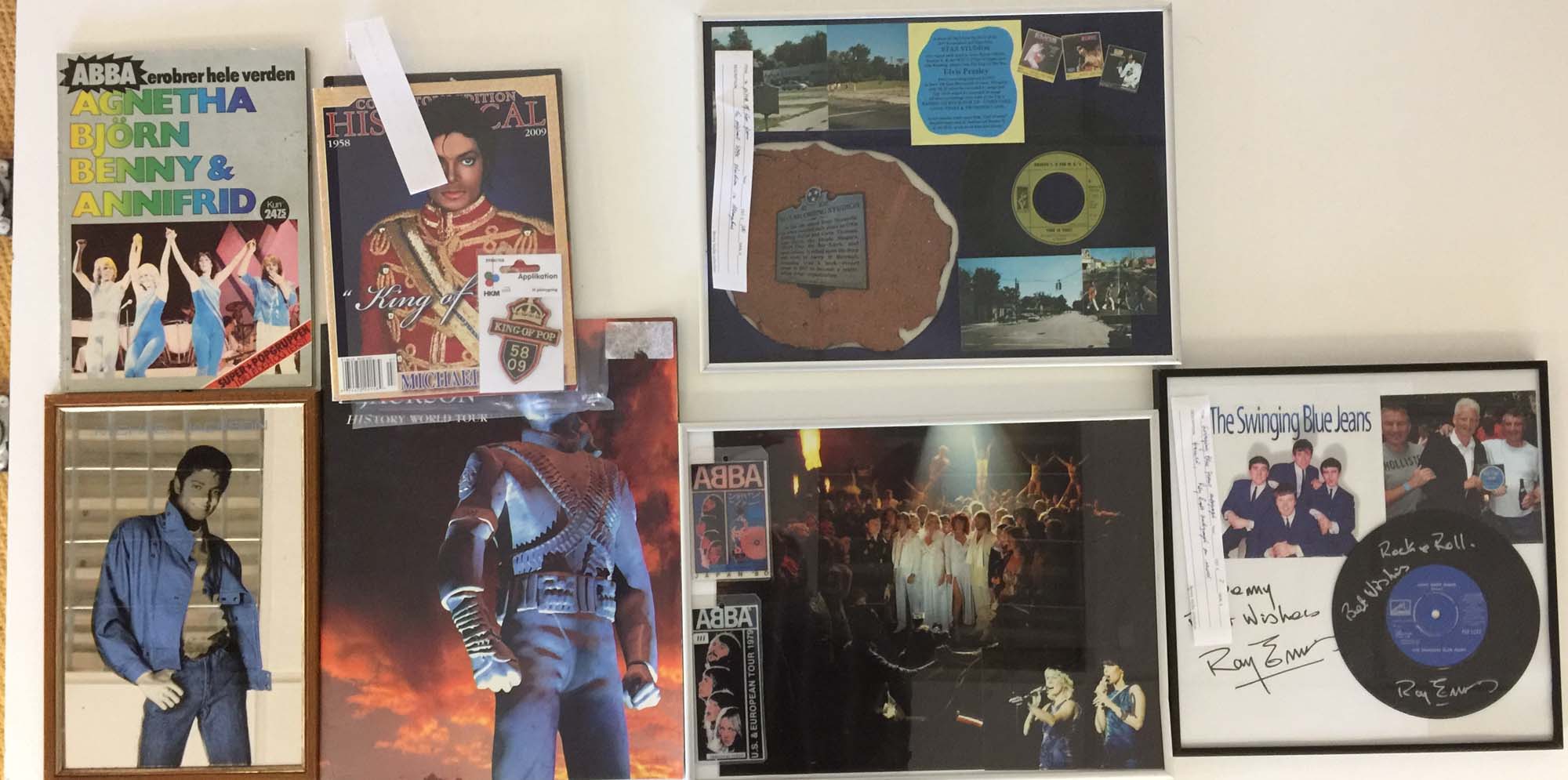 FRAMED ROCK AND POP MEMORABILIA.