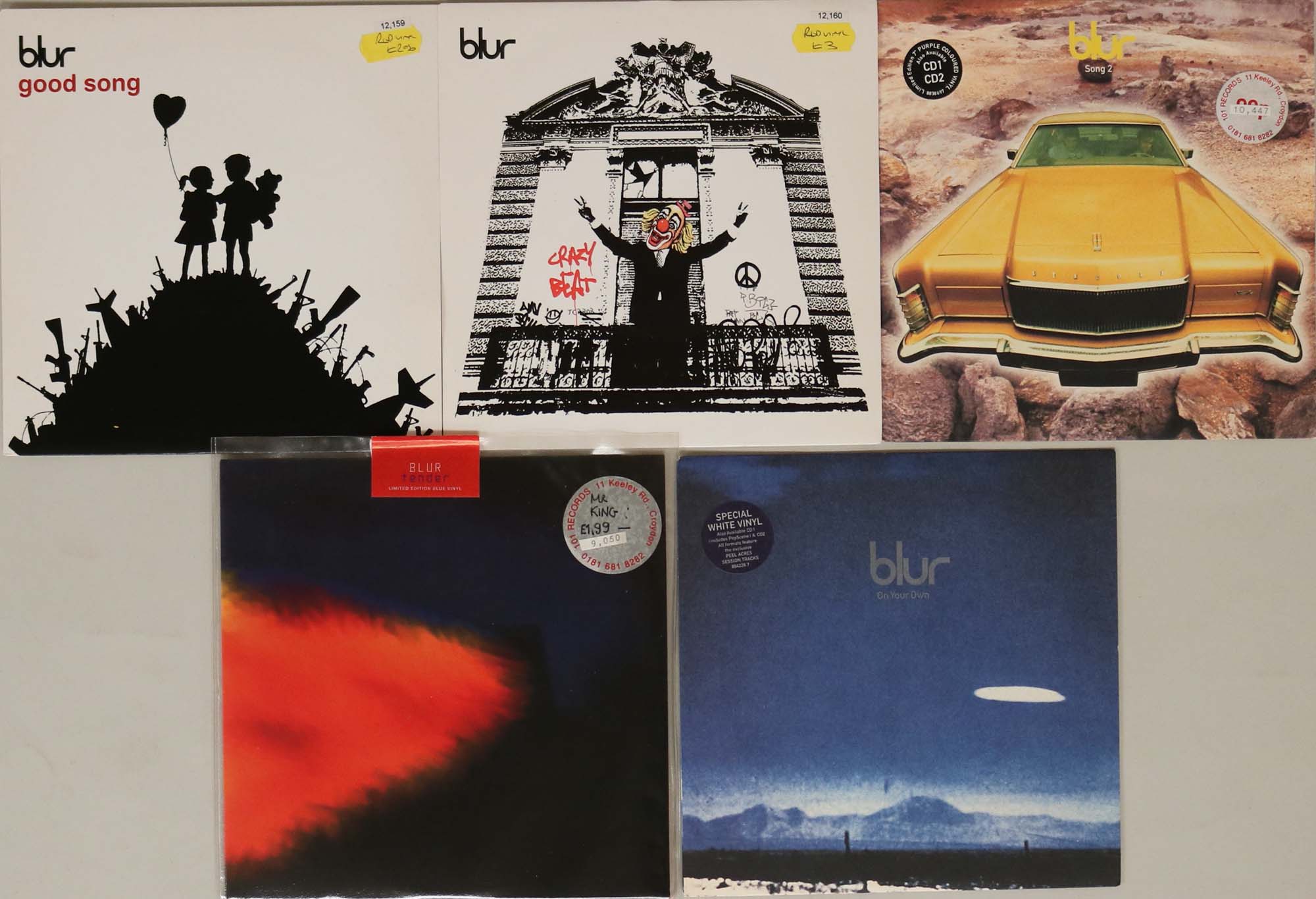 BLUR - 7" COLLECTION (WITH BANKSY SLEEVES). Lovely bundle of 5 x limited edition 45s from Blur.