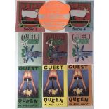QUEEN BACKSTAGE PASSES. Nine original, unused backstage/VIP sticker passes for tours in the 1980s.