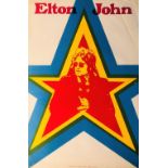 ELTON JOHN. An original poster depicting Elton John circa early 1970s. Measures 50 x 76.5cm.