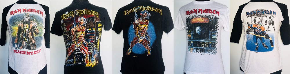 IRON MAIDEN T-SHIRTS. Five assorted Iron Maiden t-shirts, sizes vary, condition generally very good.