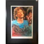 RONNIE WOOD SIGNED MICK JAGGER PRINT.