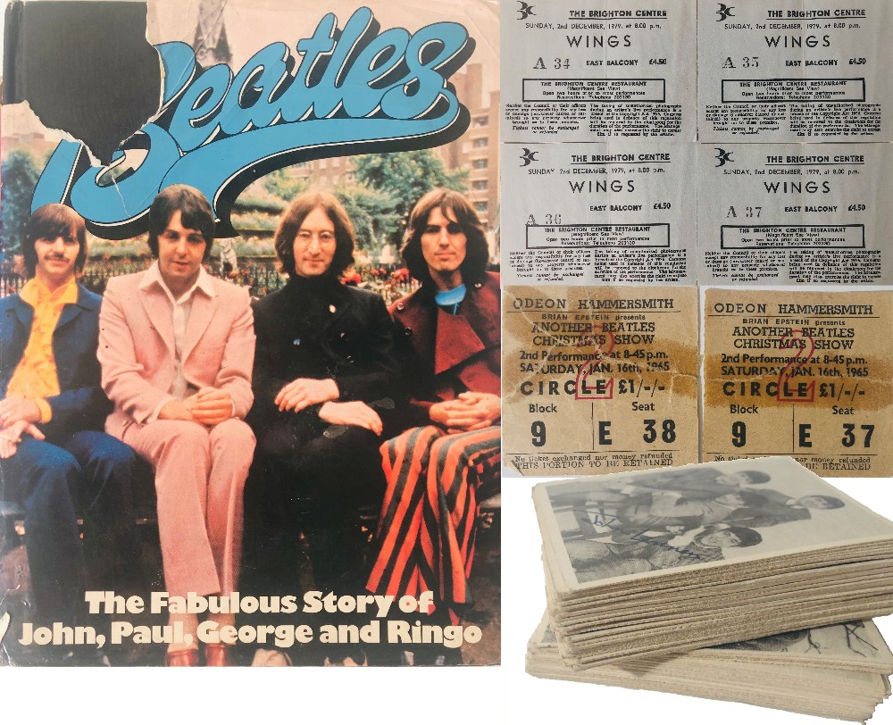 HAMMERSMITH ODEON 1965 TICKETS, BUBBLEGUM CARDS, WINGS TICKETS.