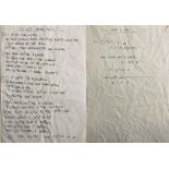 OASIS NOEL GALLAGHER HANDWRITTEN LYRICS - CIGARETTES AND ALCOHOL.