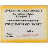 1961 LIVERPOOL JAZZ SOCIETY THE BEATLES TICKET.