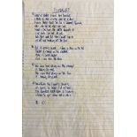 OASIS NOEL GALLAGHER HANDWRITTEN LYRICS - CLOUDBURST.