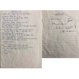 OASIS NOEL GALLAGHER HANDWRITTEN LYRICS - LISTEN UP.