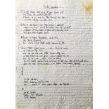 OASIS NOEL GALLAGHER HANDWRITTEN LYRICS - SLIDE AWAY.