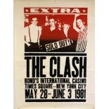 THE CLASH BONDS NEW YORK. An original 1981 poster The Clash's appearance at Bond's Casino, New York.