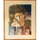 ROLLING STONES - RONNIE WOOD. A pop art style screen print of a work by Ronnie Wood, framed.
